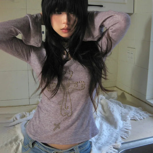 Cathy Dollette Japanese Flare Sleeve Purple Knitwear