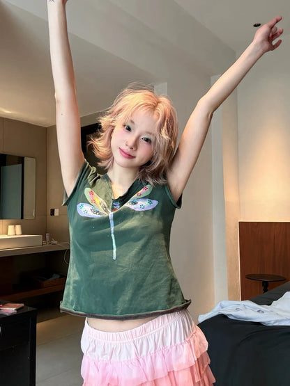 Cathy Dollette Harajuku Print  Short Sleeve  Japanese Crop Top Grunge Top2000s  Tshirts