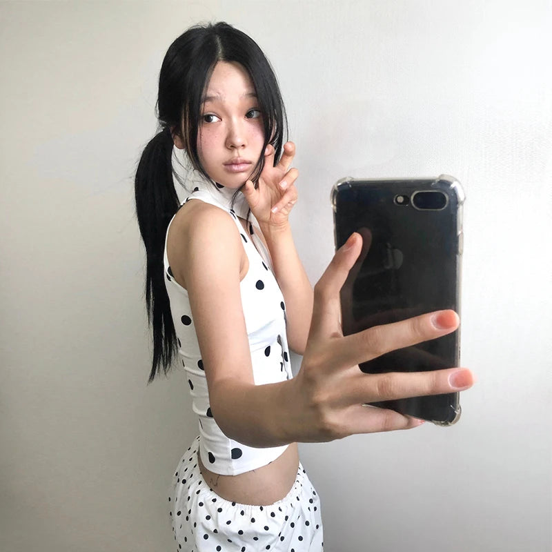 Cathy Dollette  Japanese Tank Top Polka Dot Sleeveless TopE-girls Streetwear Vintage Camis TopKorean Style Tee Tops