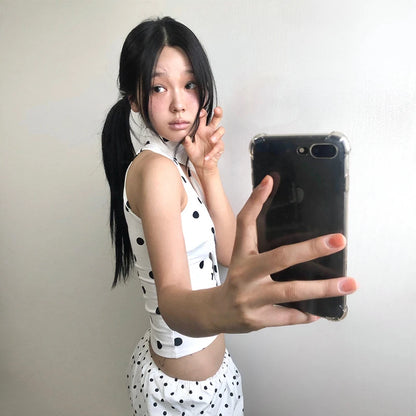 Cathy Dollette  Japanese Tank Top Polka Dot Sleeveless TopE-girls Streetwear Vintage Camis TopKorean Style Tee Tops