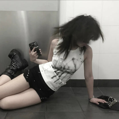 Cathy Dollette Grunge s Tattoo Print Tank Top Trashy 2000s Style Sleeveless TopJapanese  Punk TankTopAmerican Retro Emo