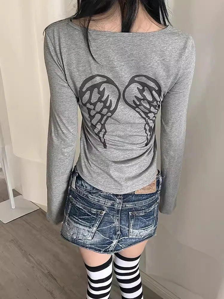 Cathy Dollette Print Graphic T Shirts Long Sleeve Spring TopKorean Fashion 2000s Clothes  Tees Female Clothing 's