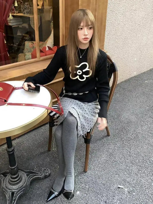 Cathy Dollette Floral Graphic T Shirts Woman Long Sleeve Black Streetwear Tees Female Clothing Autumn Top2000s Clothes  Chic