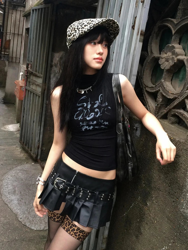 Cathy Dollette  Vintage Tank Top Sleeveless Print Graphic Top 2000s Japanese Black Grunge TopE-girls Summer
