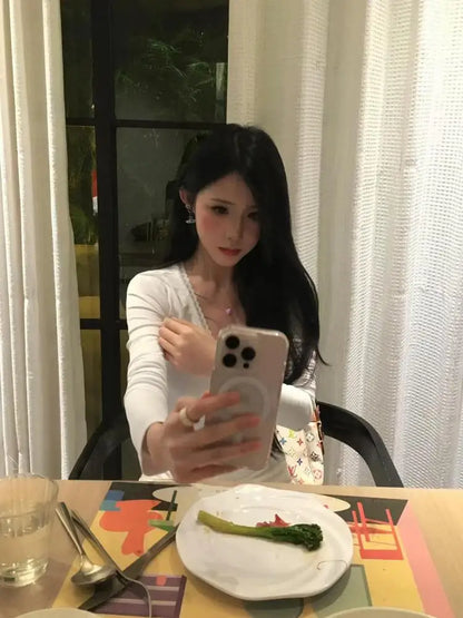 Cathy Dollette Hotsweet V-neck T Shirt  Clothes Long Sleeve Tees Female Clothing Autumn Top2000s Clothes  Slim s Chic