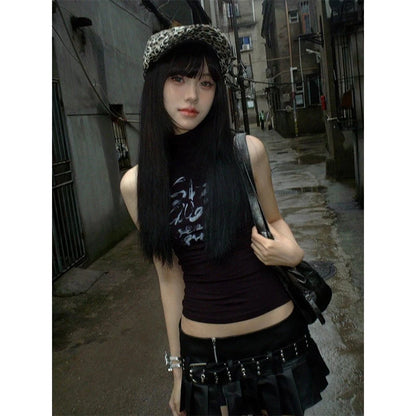 Cathy Dollette  Vintage Tank Top Sleeveless Print Graphic Top 2000s Japanese Black Grunge TopE-girls Summer