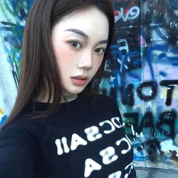 Cathy Dollette Vintage Print Graphic TopBlack Skinny Letter T Shirt   American Retro 90s Crop Top Fashion Tees
