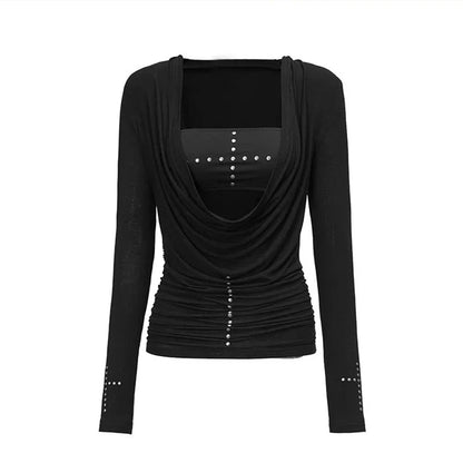 Cathy Dollette  Punk Two Pieces TopIrreugal Rivet Top+ Sleeveless Tank Streetwear Americal Retro 90s Black Tee TopE-girls