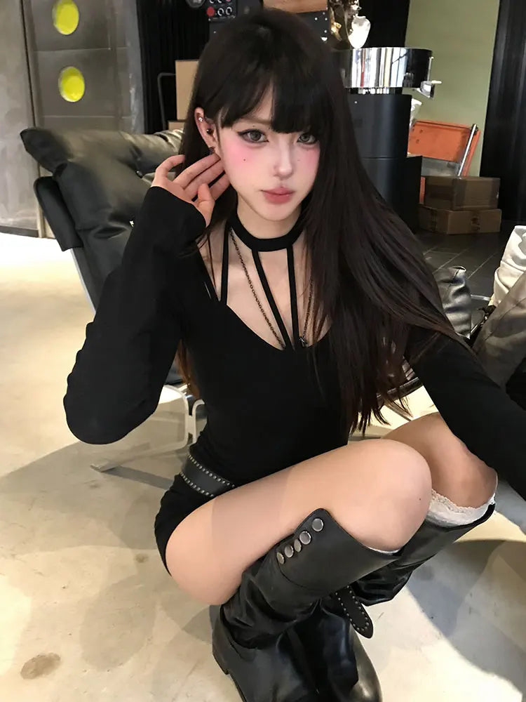 Cathy Dollette Black Sexy Romper For  One Pieces Slim Bodysuit  Clothes Long Sleeve Autumn Top2000s  Playsuits Chic