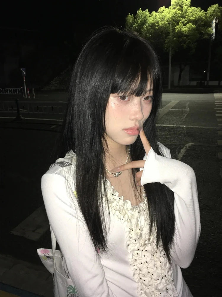 Cathy Dollette Korean Style   Long Sleeve Patchwork  Fairycore Tee Top Japanese 2000s Polka Dot Tshirts