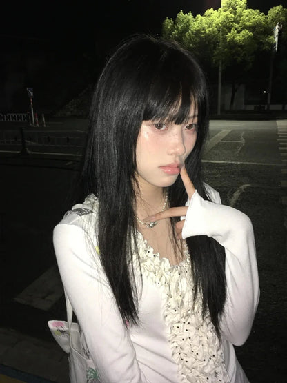 Cathy Dollette Korean Style   Long Sleeve Patchwork  Fairycore Tee Top Japanese 2000s Polka Dot Tshirts