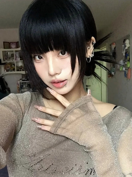 Cathy Dollette     See Through Mesh Top Diamond Grunge TopJapanese 2000s Crop TopE-girls