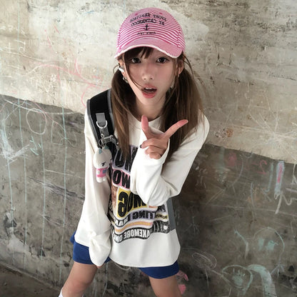 Cathy Dollette Japanese  Letter Print  2000s s Graphic Long Sleeve Tshirt Vintage Harajuku Streetwear American Retro
