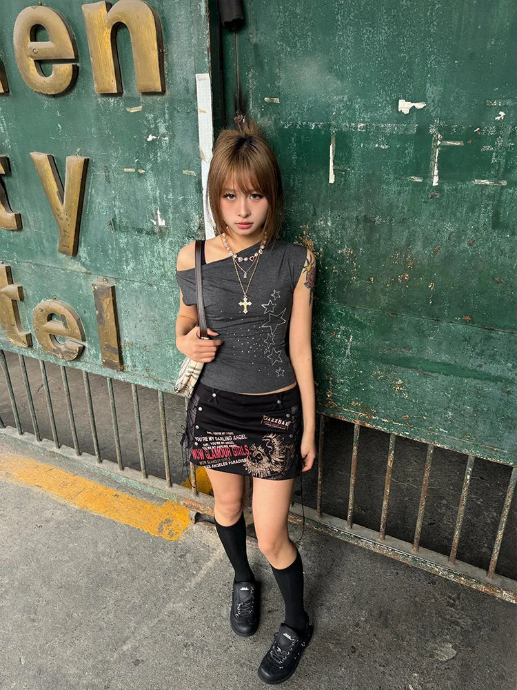 Cathy Dollette Hotsweet Off Shoulder Tank Top 2025 Summer 2000s Clothes  Japanese Style Slim Stars Sleeveless Tanks Chic