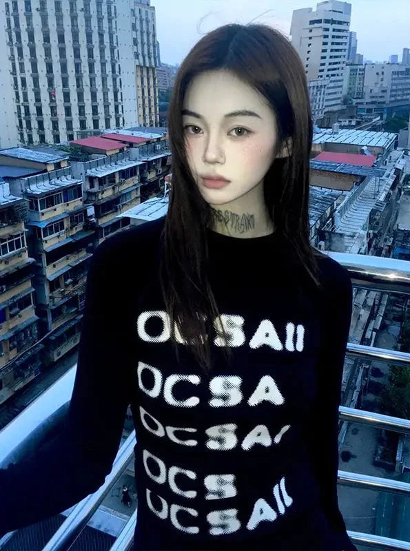 Cathy Dollette Vintage Print Graphic TopBlack Skinny Letter T Shirt   American Retro 90s Crop Top Fashion Tees