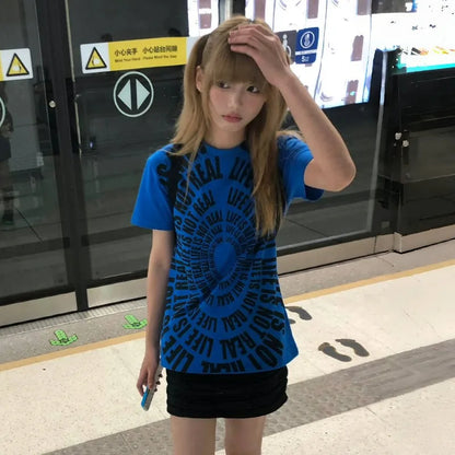 Cathy Dollette Japanese  Letter Print  Trashy 2000s Style Loose Tshirt Vintage Harajuku Short Sleeve Tee Shirt American Retro
