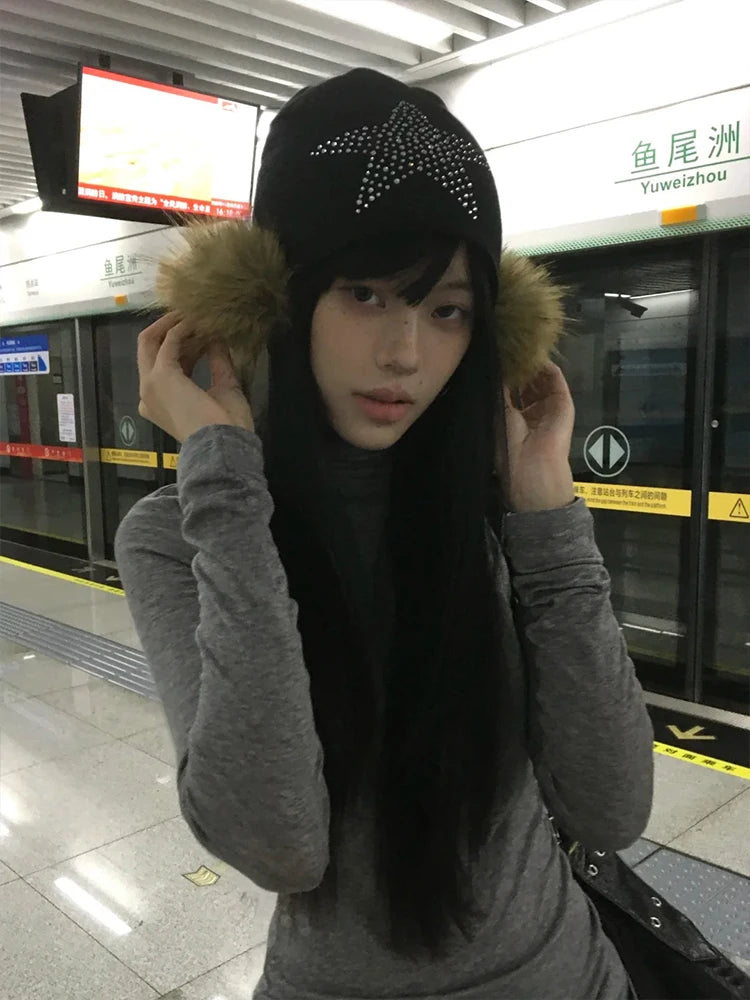 Cathy Dollette Harajuku   Turtleneck Slim Crop Top Japanese Tshirts Streetwear Korean Style Tee Top2000s
