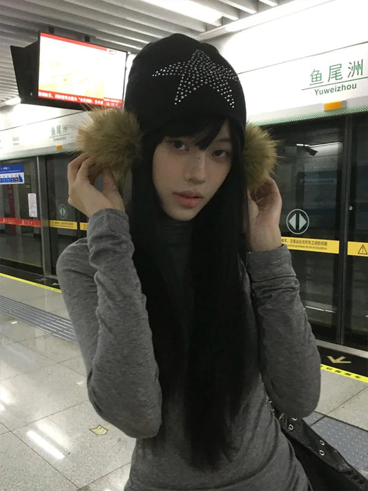 Cathy Dollette Harajuku   Turtleneck Slim Crop Top Japanese Tshirts Streetwear Korean Style Tee Top2000s