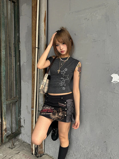 Cathy Dollette Hotsweet Off Shoulder Tank Top 2025 Summer 2000s Clothes  Japanese Style Slim Stars Sleeveless Tanks Chic