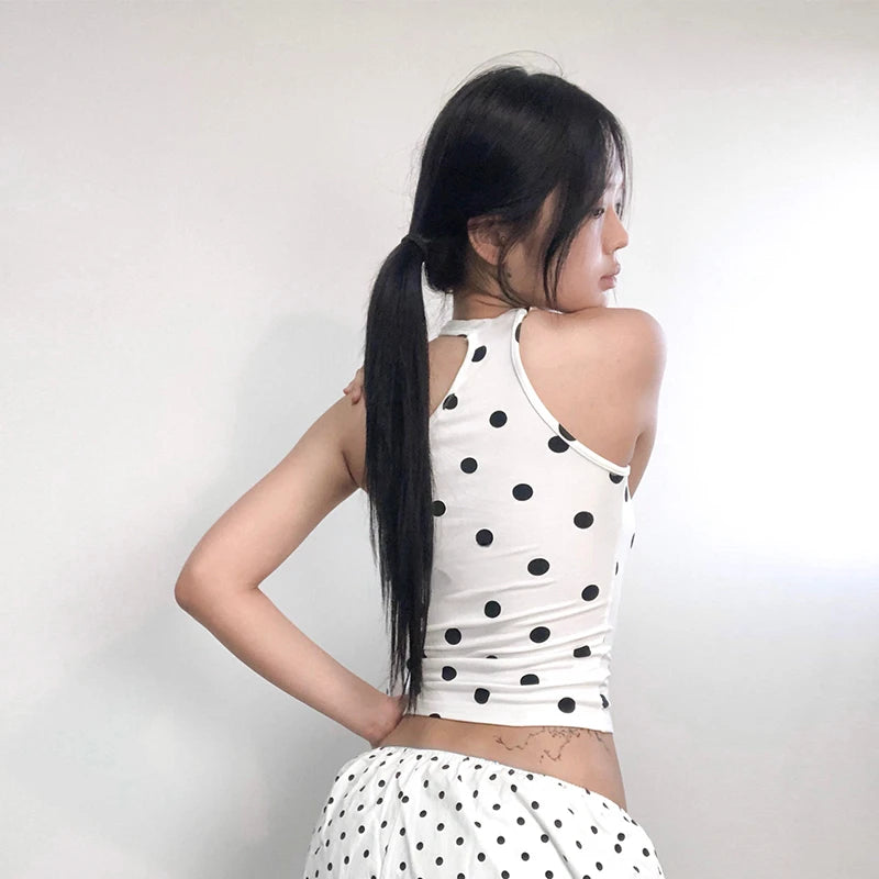 Cathy Dollette  Japanese Tank Top Polka Dot Sleeveless TopE-girls Streetwear Vintage Camis TopKorean Style Tee Tops