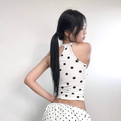 Cathy Dollette  Japanese Tank Top Polka Dot Sleeveless TopE-girls Streetwear Vintage Camis TopKorean Style Tee Tops