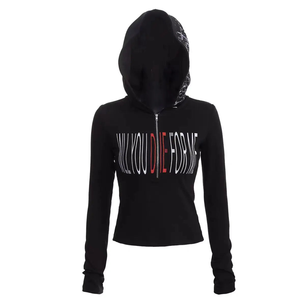Cathy Dollette Black Hooded Gothic T Shirt  Clothes Long Sleeve Autumn Top2000s Clothes  Graphic T Shirts Tees Female Chic