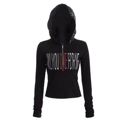 Cathy Dollette Black Hooded Gothic T Shirt  Clothes Long Sleeve Autumn Top2000s Clothes  Graphic T Shirts Tees Female Chic