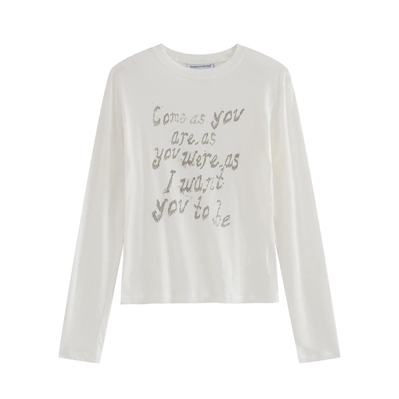 Cathy Dollette Vintage Print Letter T Shirt  See Through White Graphic Top  Grunge Top American Retro
