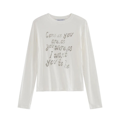 Cathy Dollette Vintage Print Letter T Shirt  See Through White Graphic Top  Grunge Top American Retro