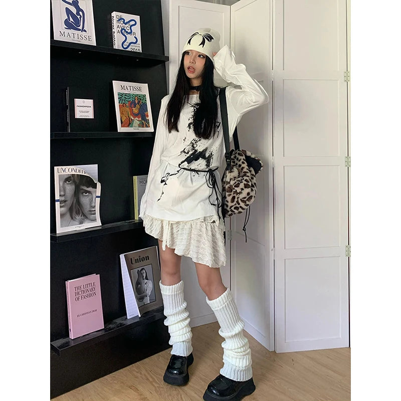Cathy Dollette Gothic Grunge Top Die Tye Print Graphic T Shirts  Aesthethic Streetwear 2000s Japanese White Tshirts Autumn