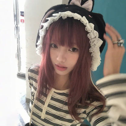 Cathy Dollette Japanese  Striped Knit  Vintage Harajuku Long Sleeve Knitted TopKorean 2000s Style Knitwear American Retro