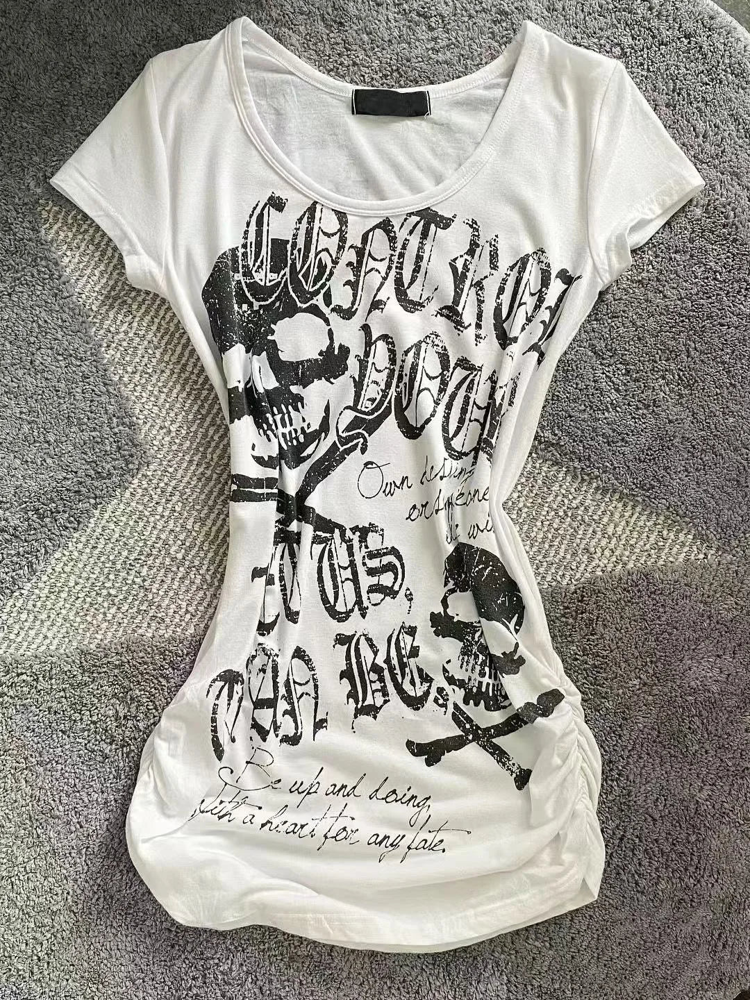 Cathy Dollette Grunge s Skull Print  Japanese  Short Sleeve Tshirt Trashy 2000s Style Streetwear Gothic Punk Vintage