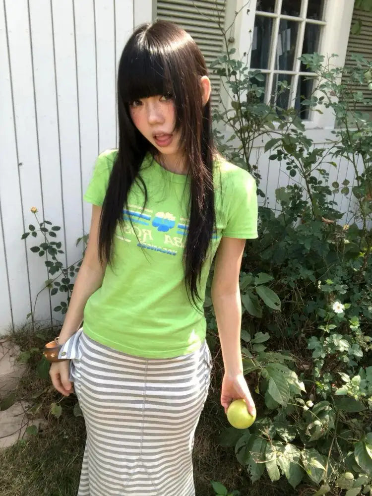 Cathy Dollette Hotsweet Green  Woman Clothing Short Sleeve Korean Fashion Summer Top2000s Clothes  Tees Female Clothing