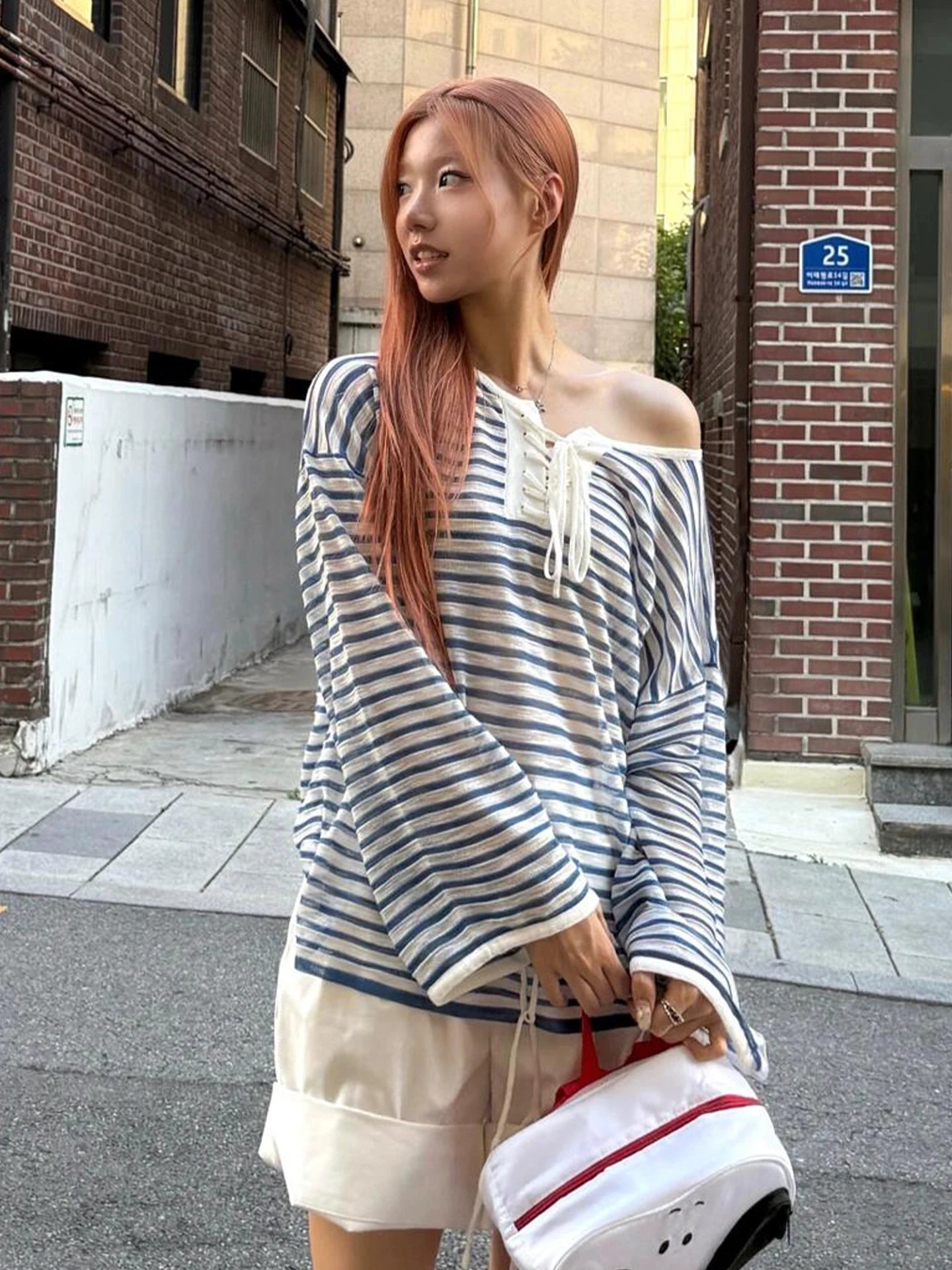 Cathy Dollette Korean Style Striped   Long Sleeve See Through Tee Top  Grunge TopJapanese 2000s