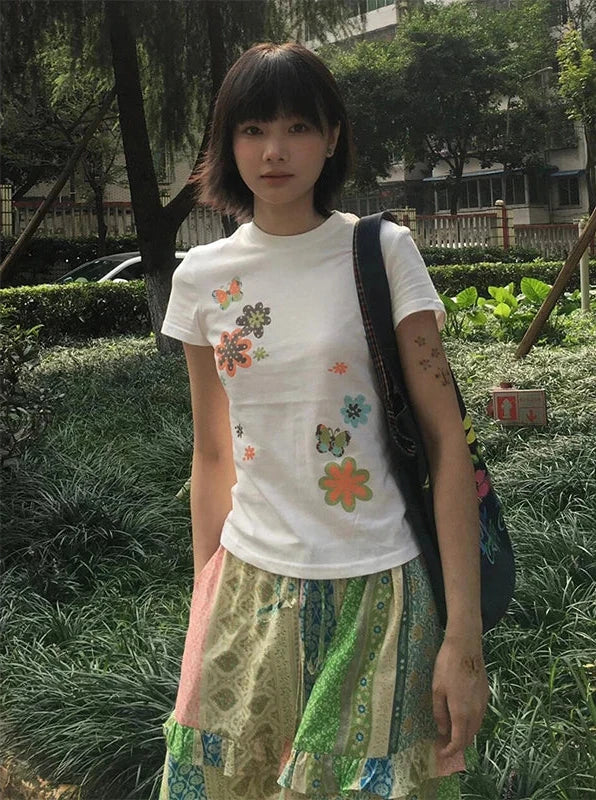 Cathy Dollette Korean Style Cotton   Short Sleeve Print Graphic Top  Japanese 2000s Tee TopAesthric