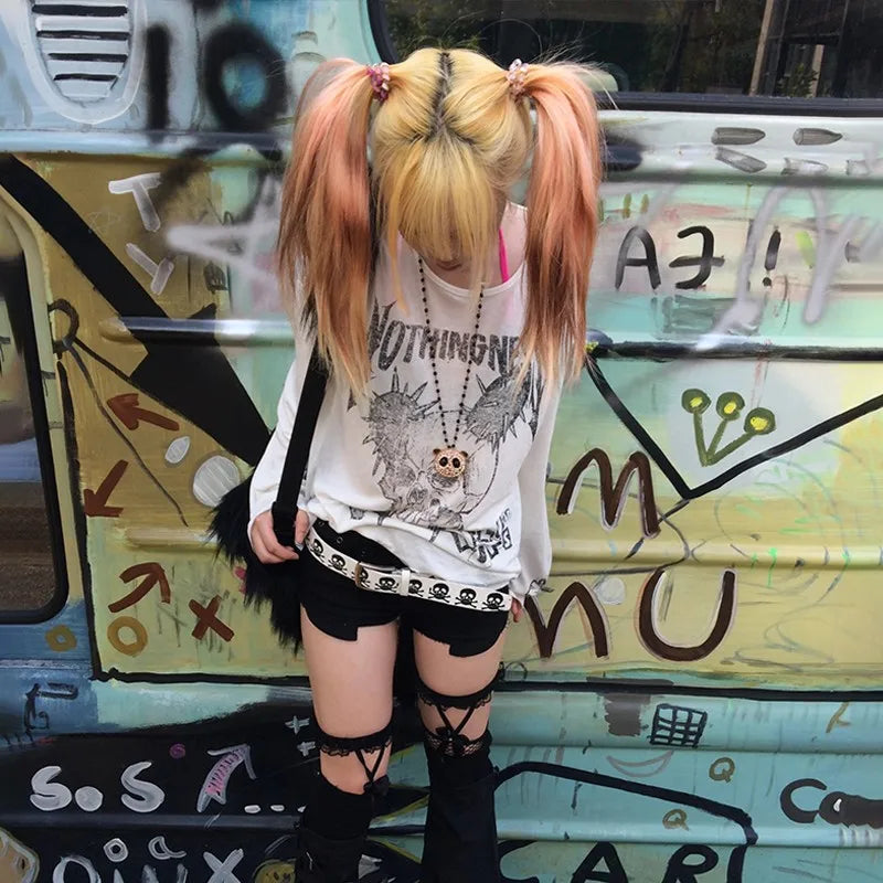 Cathy Dollette Japanese  Tattoo Print TopTrashy 2000s Style Skull Long Sleeve  Grunge Gothic Streetwear Vintage Harajuku