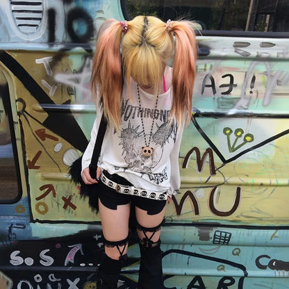 Cathy Dollette Japanese  Tattoo Print TopTrashy 2000s Style Skull Long Sleeve  Grunge Gothic Streetwear Vintage Harajuku
