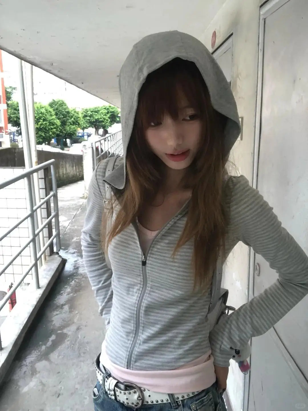 Cathy Dollette  Japanese Hoodies  Long Sleeve Striped Sweatshirt Streetwear American Striped Hoodies With Zipper E-girls