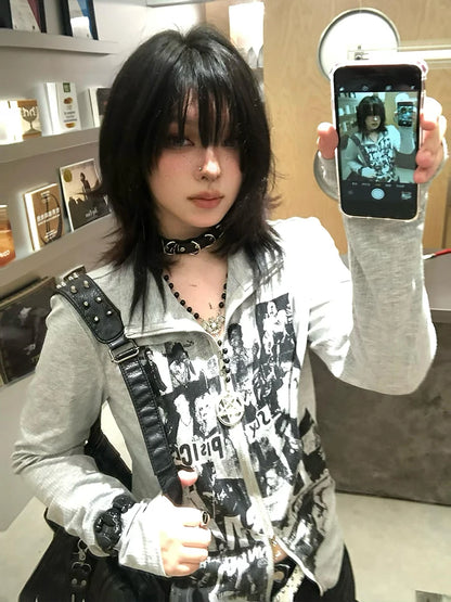 Cathy Dollette Gothic Gray T Shirt  Clothes Long Sleeve Korean Fashion Graphic T Shirts 2000s Clothes  Autumn TopGoth Tshirt