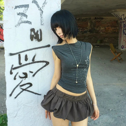 Cathy Dollette  Japanese   Irregular Crop TopOff Shoulder Diamonds Streetwear Grunge TopFairycore Tshirts