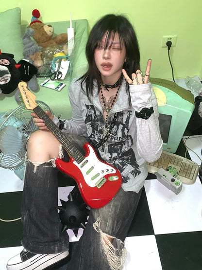 Cathy Dollette Gothic Gray T Shirt  Clothes Long Sleeve Korean Fashion Graphic T Shirts 2000s Clothes  Autumn TopGoth Tshirt