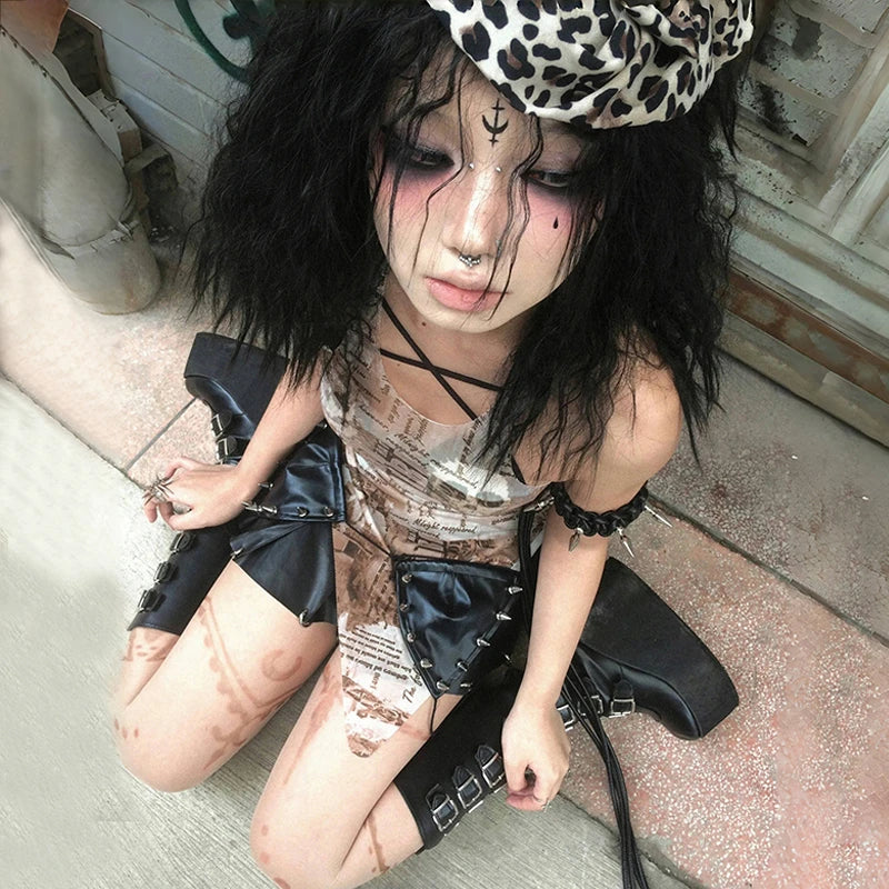 Cathy Dollette s Irregular Tank Top Trashy  Mesh Tanktop See Through Vintage Punk Style Sheer TopGothic American