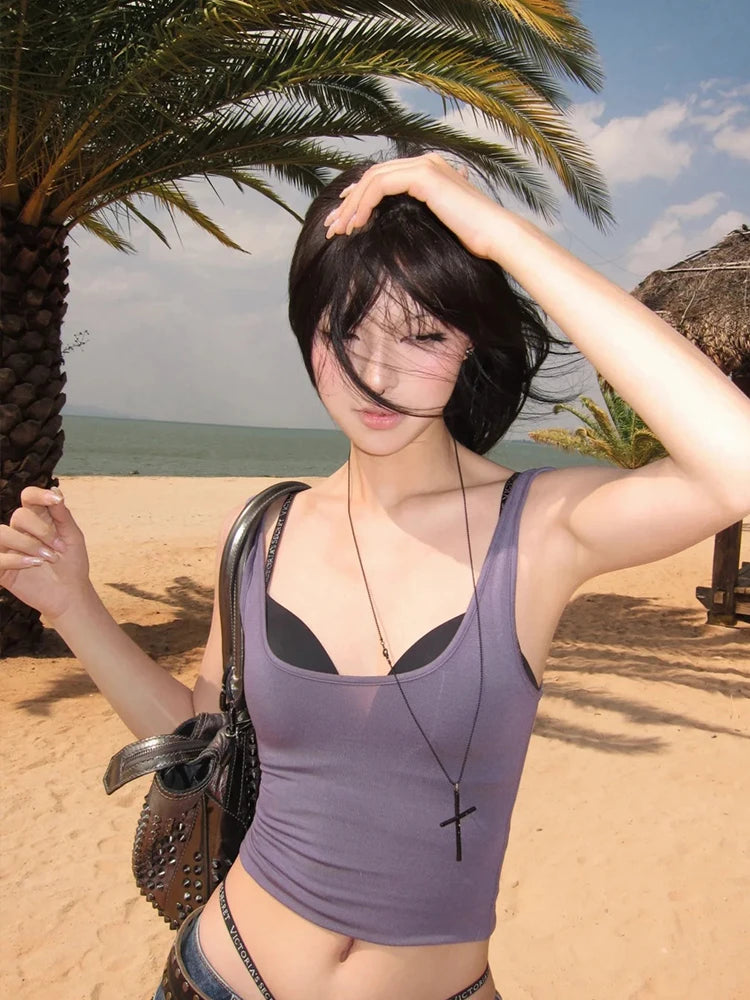 Cathy Dollette Cotton Sleeveless Purple Tee