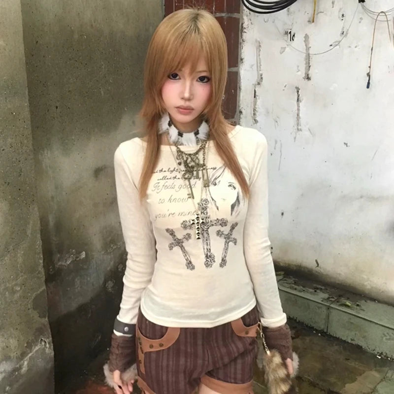 Cathy Dollette Japanese  Anime Print Knitted TopVintage Harajuku Long Sleeve Knit  2000s s Knitwear American Retro