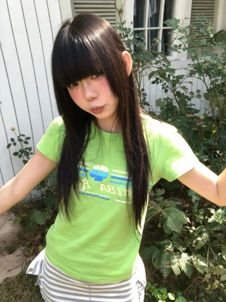 Cathy Dollette Hotsweet Green  Woman Clothing Short Sleeve Korean Fashion Summer Top2000s Clothes  Tees Female Clothing