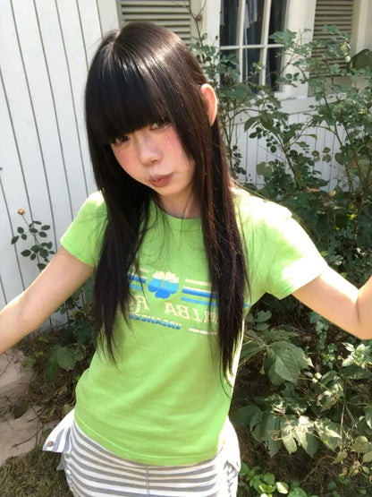 Cathy Dollette Hotsweet Green  Woman Clothing Short Sleeve Korean Fashion Summer Top2000s Clothes  Tees Female Clothing