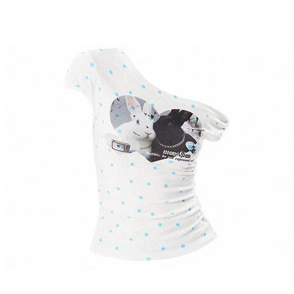 Cathy Dollette Harajuku Print T Shirt  Off Shoulder Slim  Vintage Crop Top2000s Japanese Graphic Top Grunge Top