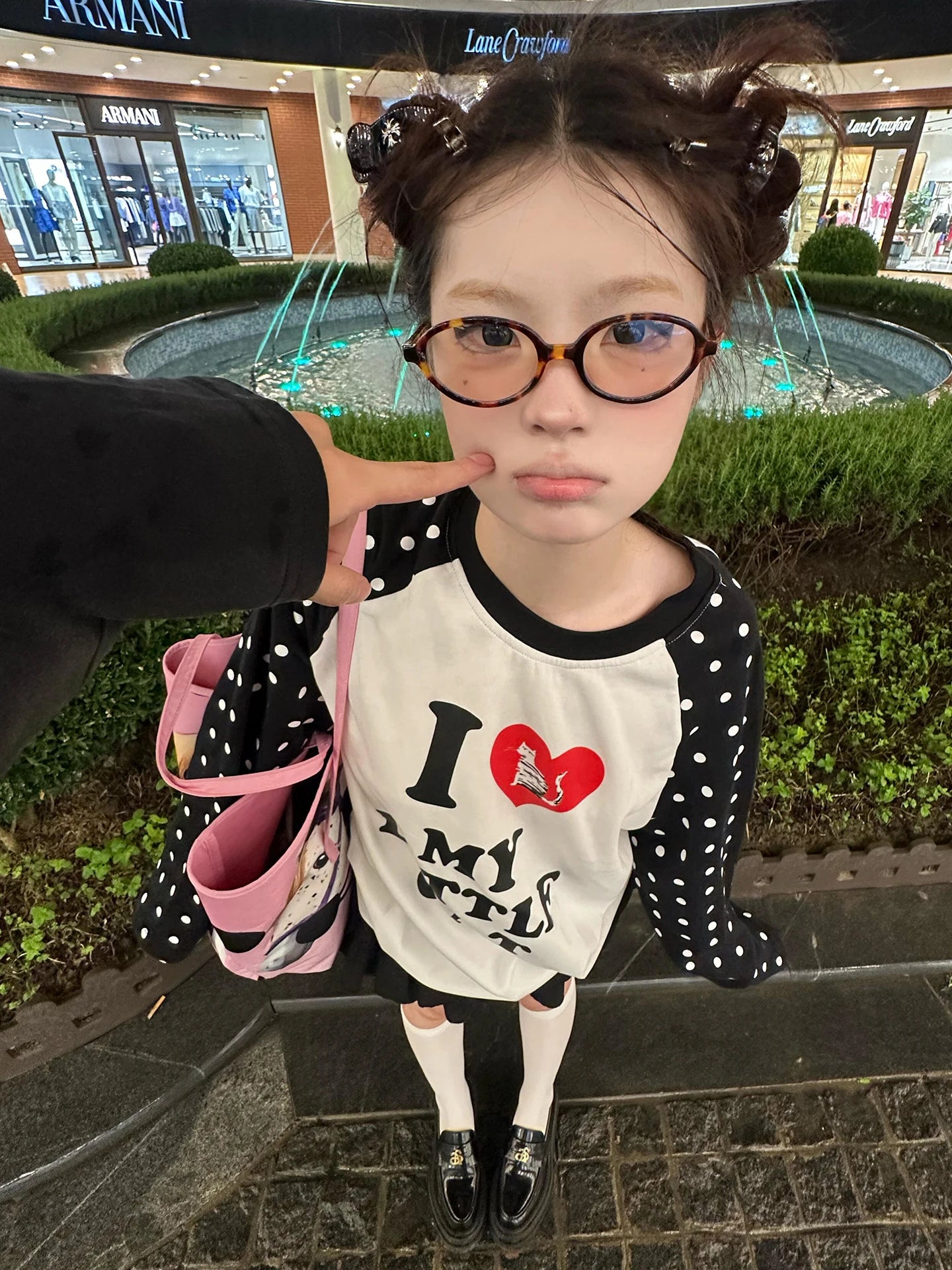 Cathy Dollette Harajuku Print Graphic TopLoose Casual   Dot Patchwork  Grunge TopAmerican Retro Streetwear