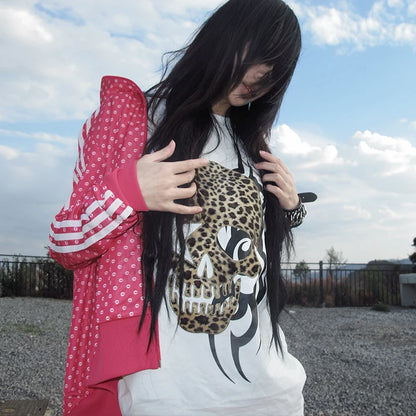 Cathy Dollette Trashy  Skull Print  Grunge s Short Sleeve Tee Shirt Vintage 2000s Style Streetwear Gothic Punk 90s