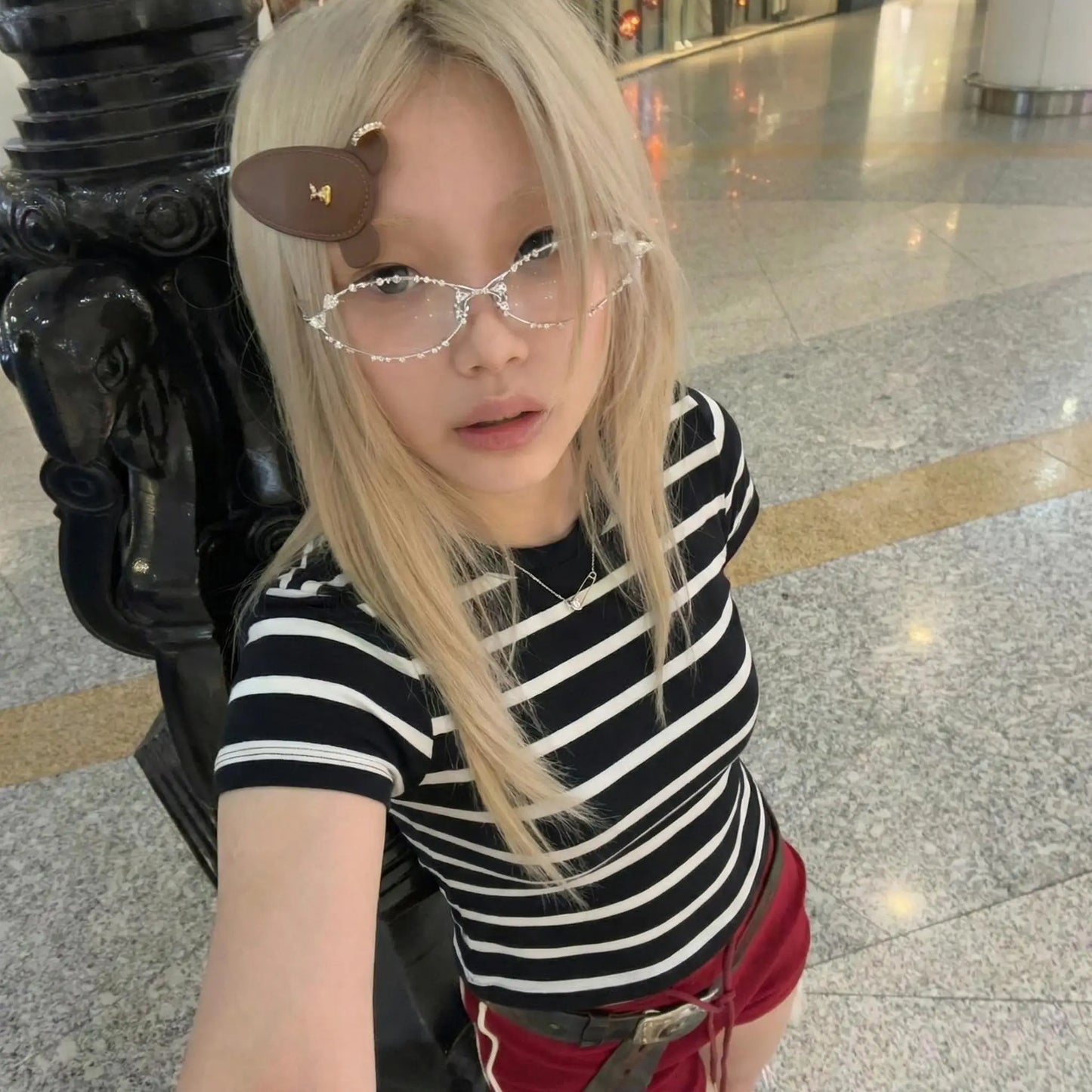 Cathy Dollette  Korean Style Striped 's  Short Sleeve  Vintage TopAmerican Retro Streetwear s Japanese 2000s